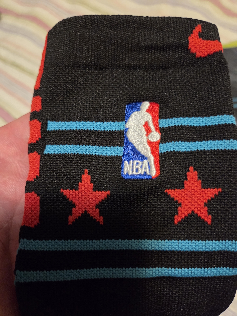 NBA NIKE  Black Athletic Socks with Red Stars and Light Blue Stripes